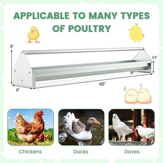 Metal Chicken Feeder Chicken Feeding Trough with Drainage Holes-Silver-2