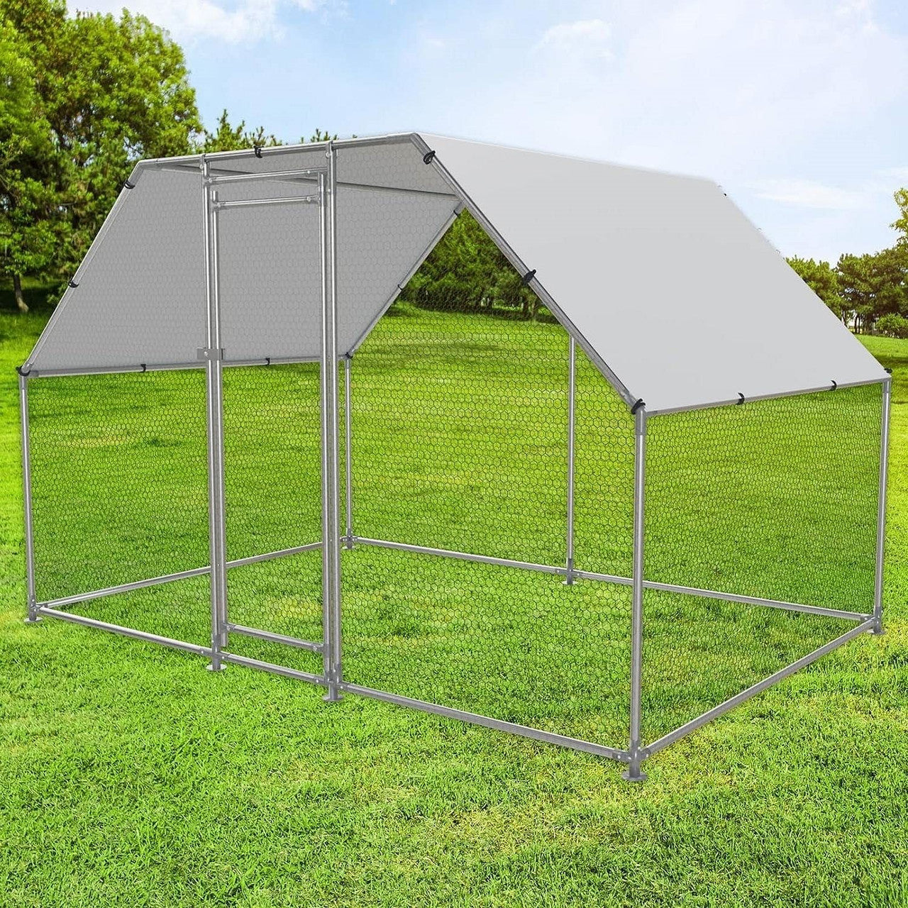10-Ft x 6.5-Ft Outdoor Walk-in Metal Chicken Coop with Water-Resistant Cover-2