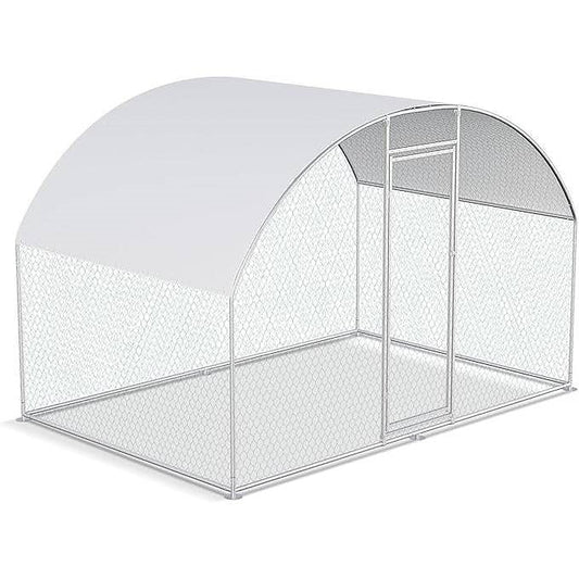 9.8 Ft x 6.6 Ft Outdoor Metal Chicken Coop with Dome Roof and Waterproof Cover-2