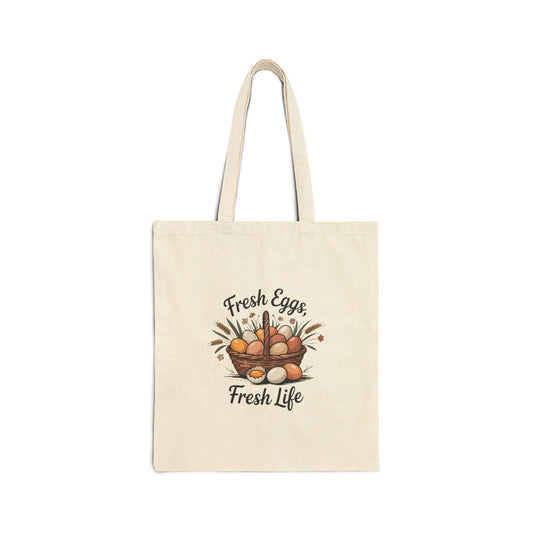 Fresh Eggs Cotton Canvas Tote Bag, Farmhouse Style, Eco-Friendly Shopping Bag, Grocery Tote, Gift for Farm Lovers