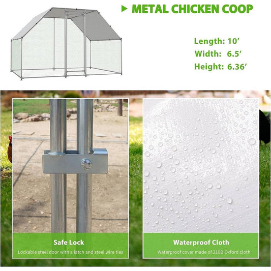 10-Ft x 6.5-Ft Outdoor Walk-in Metal Chicken Coop with Water-Resistant Cover-1